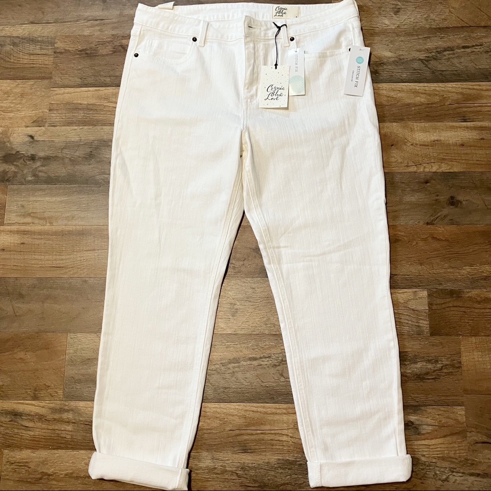Cosmic Blue Love Stitch Fix Adrianne Boyfriend Jeans White sz 14 NWT